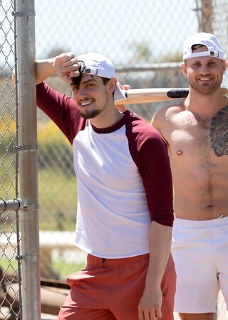 Sexy gay friends Blain OConnor and Collin Merp pose naked before hardcore sex