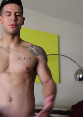 Buff Bodybuilder Mario Cortez Jerks His Uncut COCK