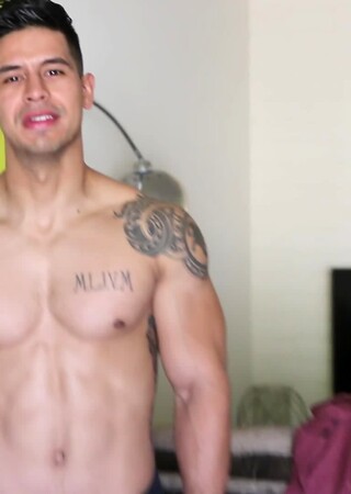 Buff Bodybuilder Mario Cortez Jerks His Uncut COCK